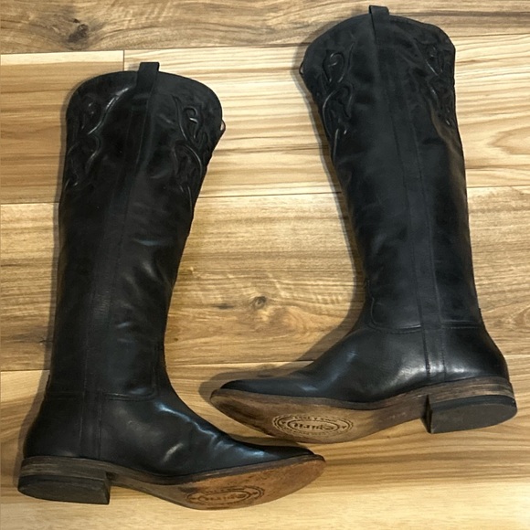 RARE Lucchese Spirit Black Leather Western OTK Boots Size 8